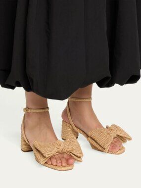 Loeffler Randall Carmen Bow SANDALS Size 6 Natural Beige Raffia NEW $350